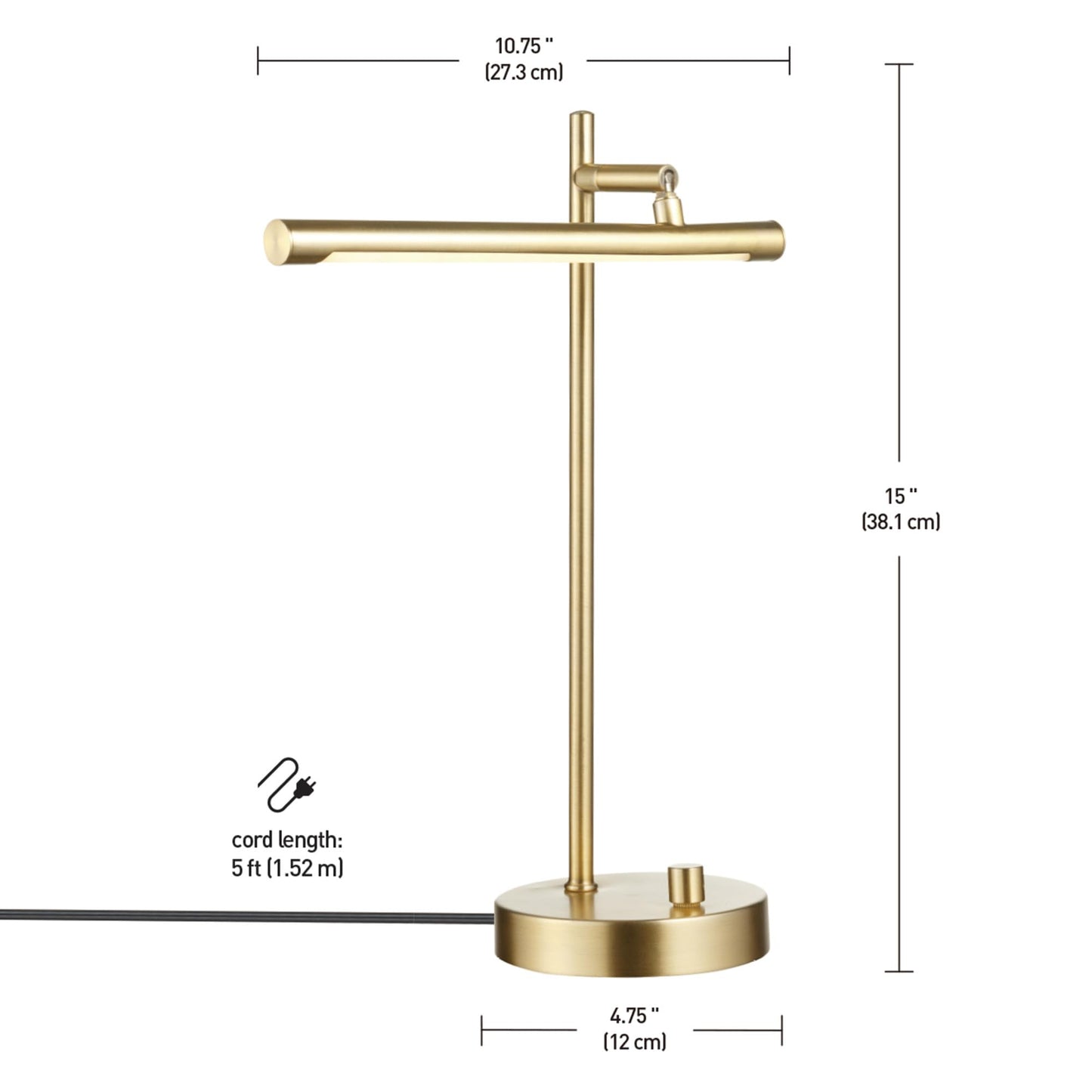 GLOBE Electric 52889 West 15" LED Integrated Desk Lamp, Matte Brass, 200 Lumens, Dimmer Rotary Switch