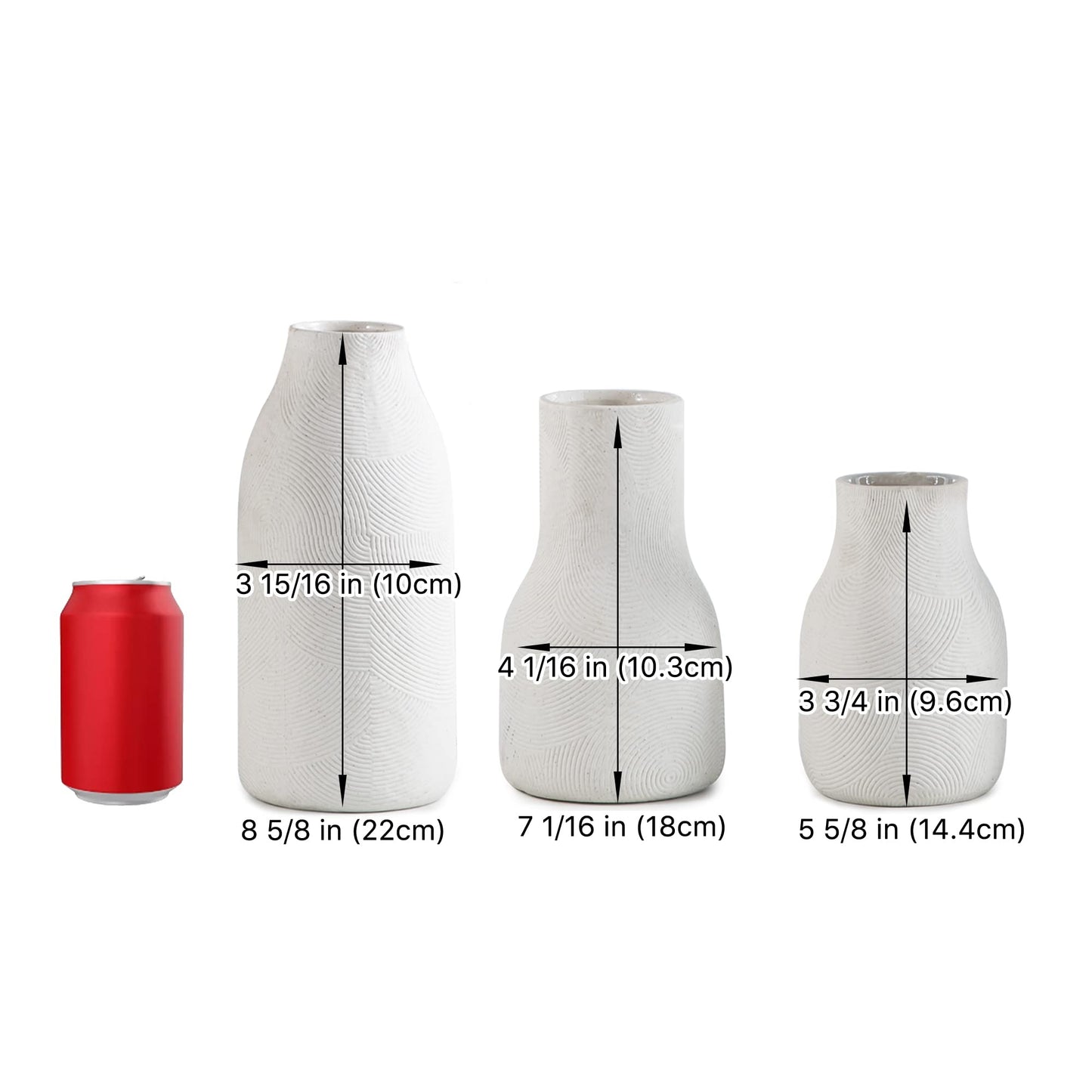 Banllis Ceramic Vases for Home Decor - Matte White Textured Vase Set of 3, Decorative Vases for Flowers, Pampas Grass Arrangement, Table Centerpieces, Office and Living Room Boho Decor