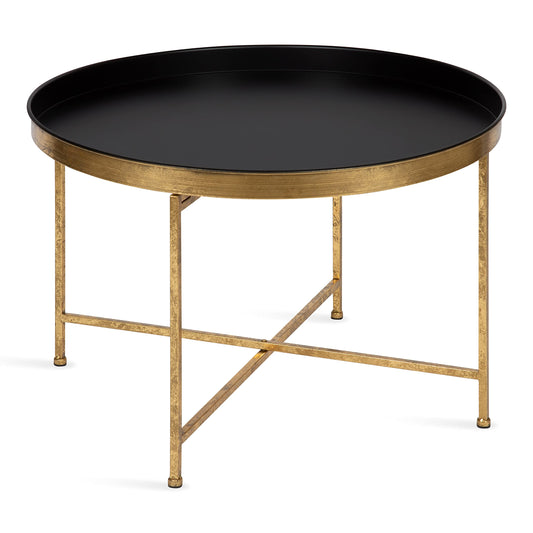 Kate and Laurel Celia Modern Round Coffee Table; 28 x 28 x 19; Black and Gold; Coffee Table for Living Room Decor; Storage; and Display