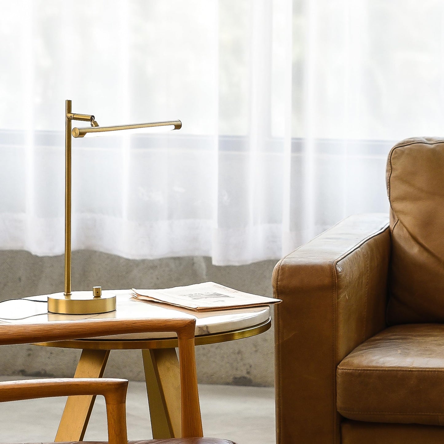 GLOBE Electric 52889 West 15" LED Integrated Desk Lamp, Matte Brass, 200 Lumens, Dimmer Rotary Switch