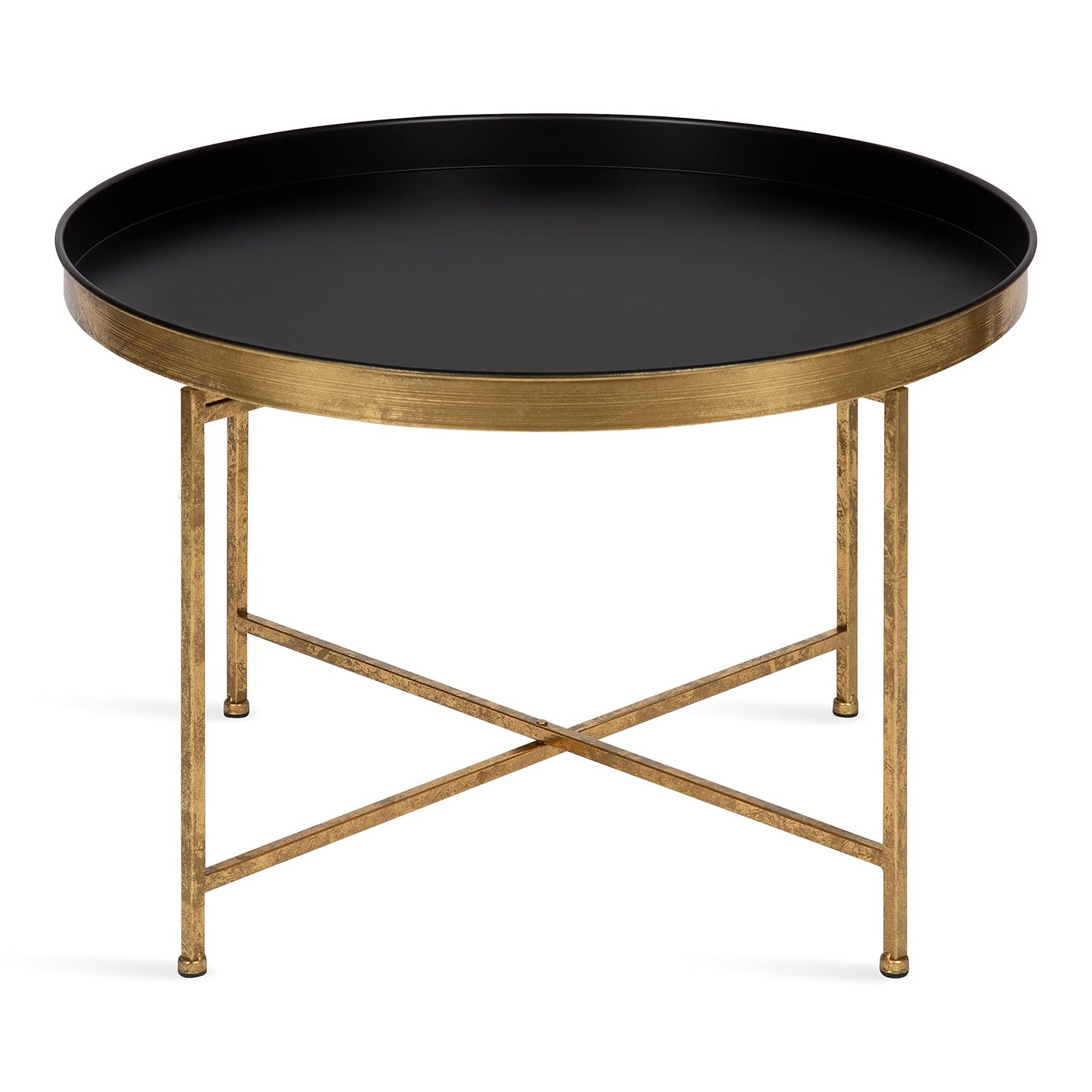 Kate and Laurel Celia Modern Round Coffee Table; 28 x 28 x 19; Black and Gold; Coffee Table for Living Room Decor; Storage; and Display