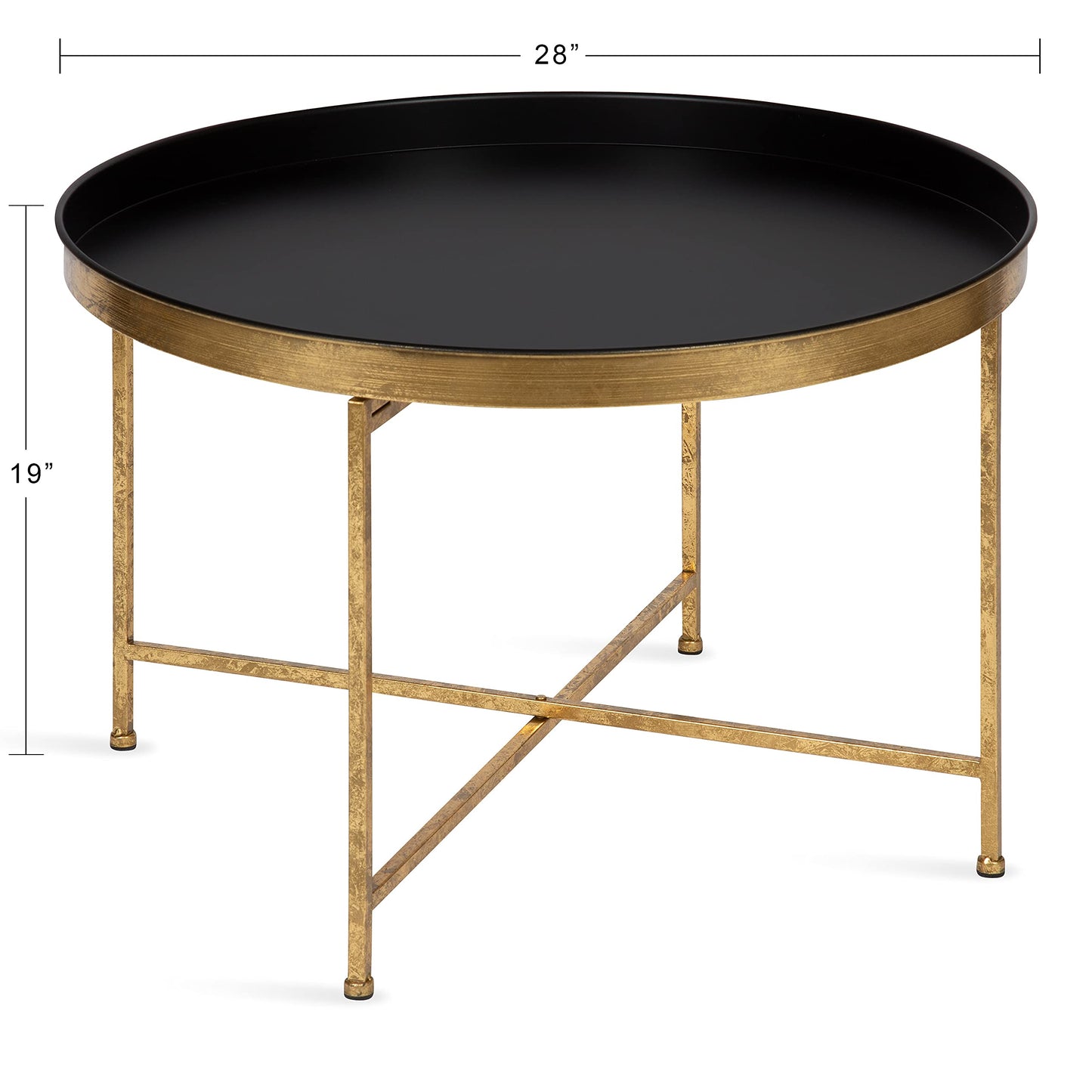 Kate and Laurel Celia Modern Round Coffee Table; 28 x 28 x 19; Black and Gold; Coffee Table for Living Room Decor; Storage; and Display