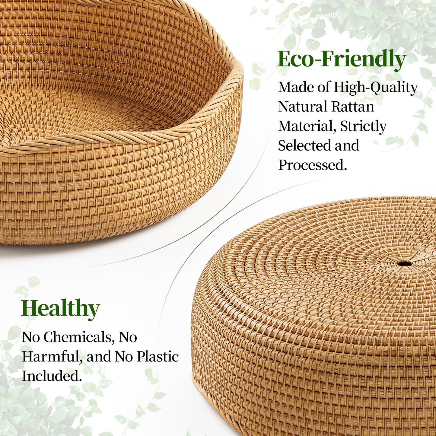 LAVNTM Rattan Bread Basket, 3 Pack Hand Woven Round Fruit Baskets for Serving, Picnic Basket, Wicker Storage for the Living Room Kitchen (Honey Brown)