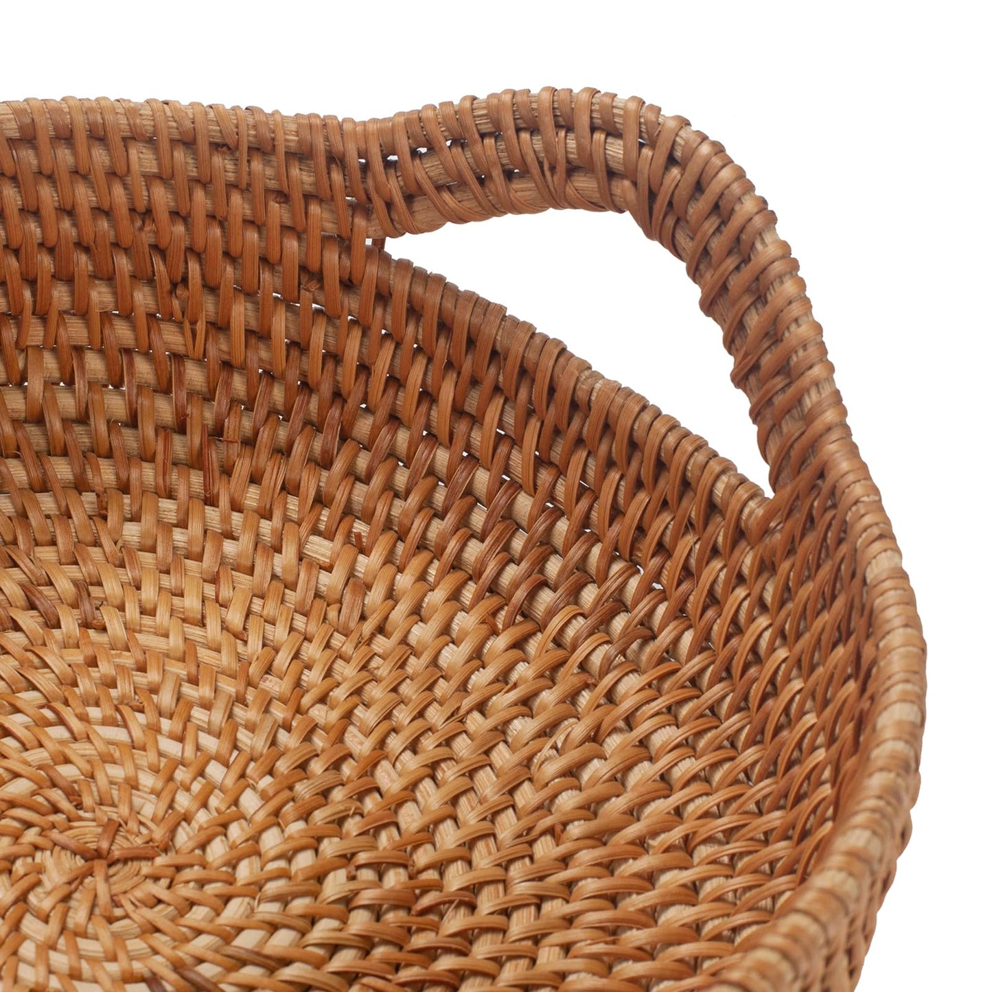 Rattan Storage Basket, Hand Woven Fruit Basket with Handles, Wicker Serving Basket, Bread Basket, Decorative Baskets for Organizing, Set of 2