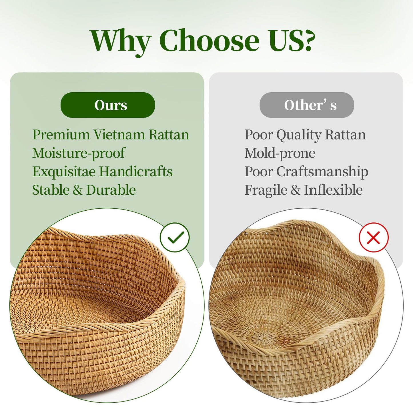 LAVNTM Rattan Bread Basket, 3 Pack Hand Woven Round Fruit Baskets for Serving, Picnic Basket, Wicker Storage for the Living Room Kitchen (Honey Brown)
